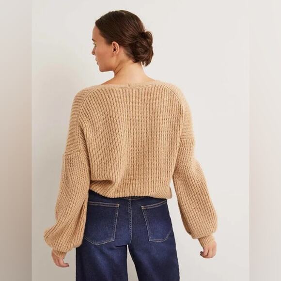 NWT BODEN Chunky Fluffy V-Neck Sweater Camel Melange Tan 6 - Picture 2 of 7